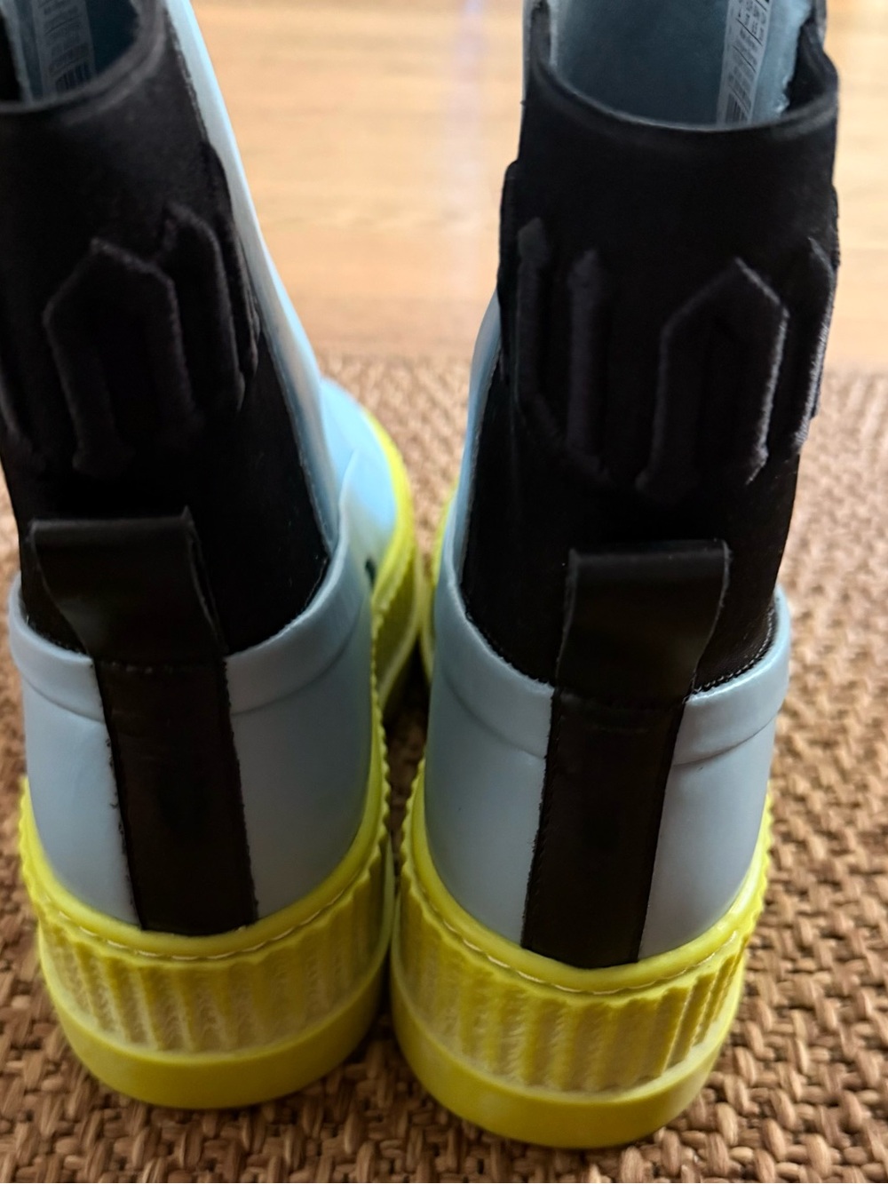 Women'sPuma Fenty Light Blue Creeper Chelsea Booties with Yellow Lug Sole - Picture 3 of 4